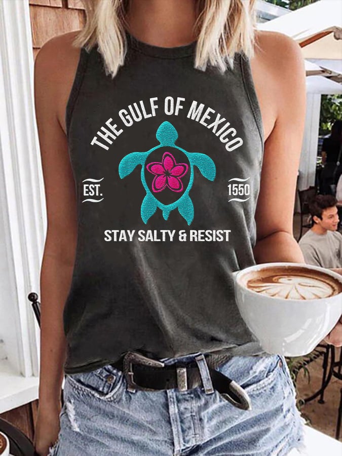 Women's Gulf Of Mexico Print Round Neck Tank Top