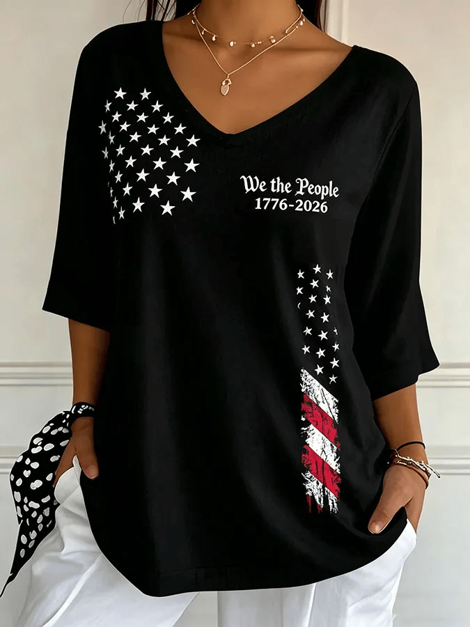 Women's Retro  Independence Day We The People 1776-2026  Print T-Shirt