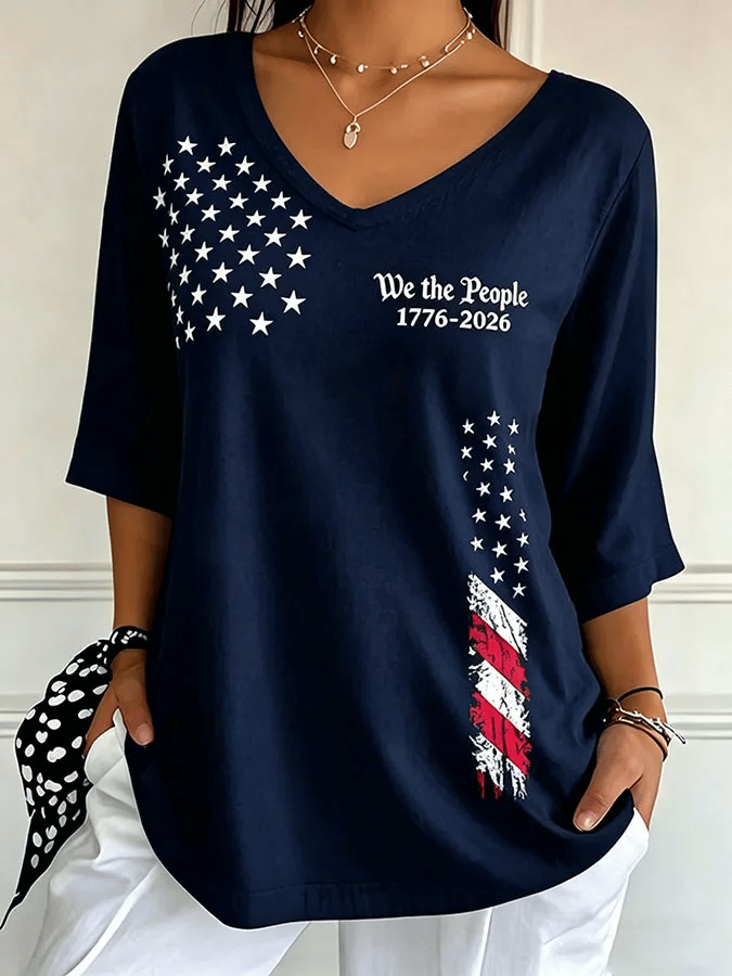 Women's Retro  Independence Day We The People 1776-2026  Print T-Shirt