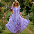 Women's Retro Hummingbird And Floral Tie Dye Print Comfortable Dress