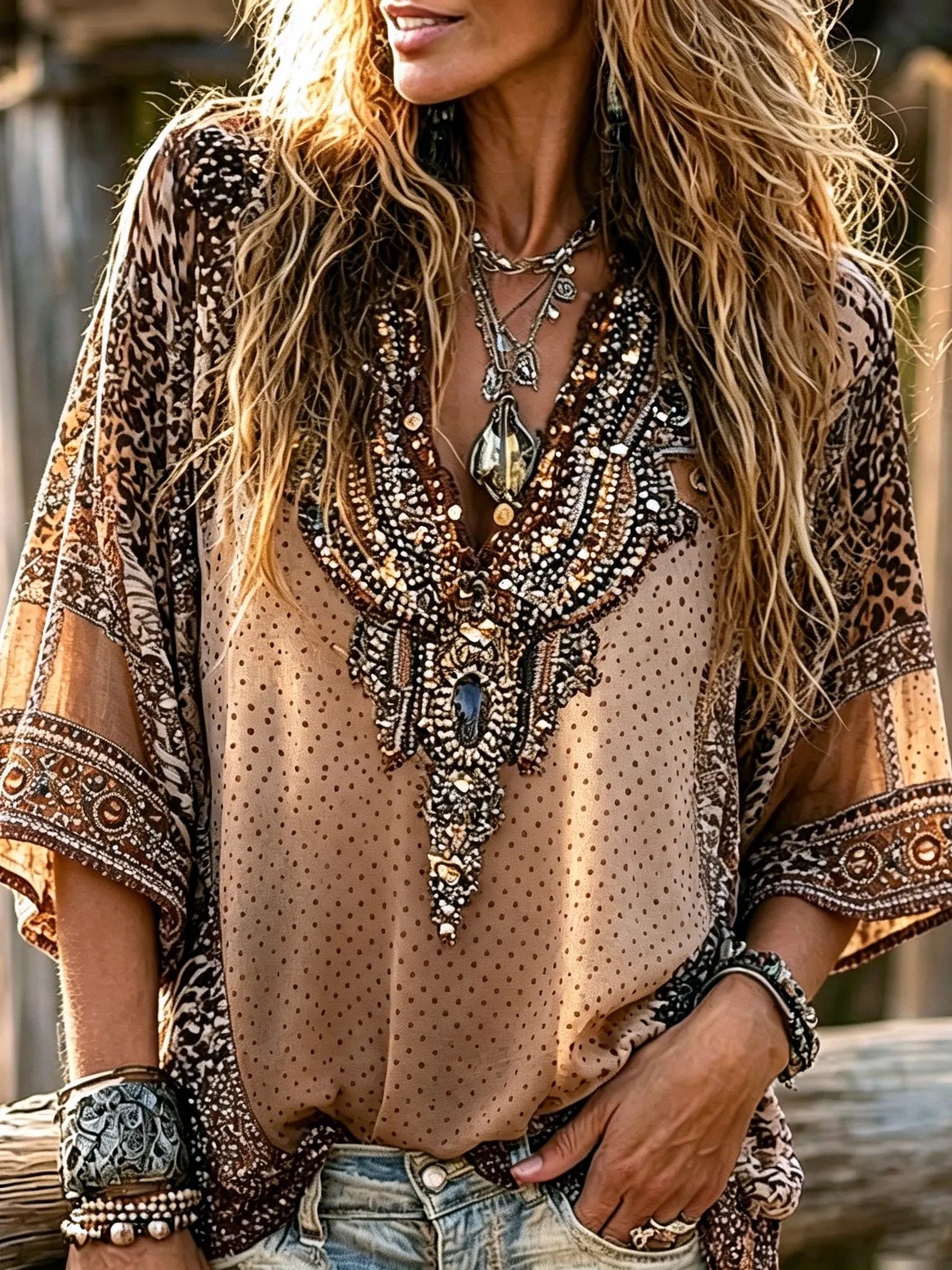 Women's Retro Hippie Western Style Leopard Print Cotton Linen Top