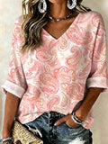 Women's Casual Printed Cotton-Linen Top