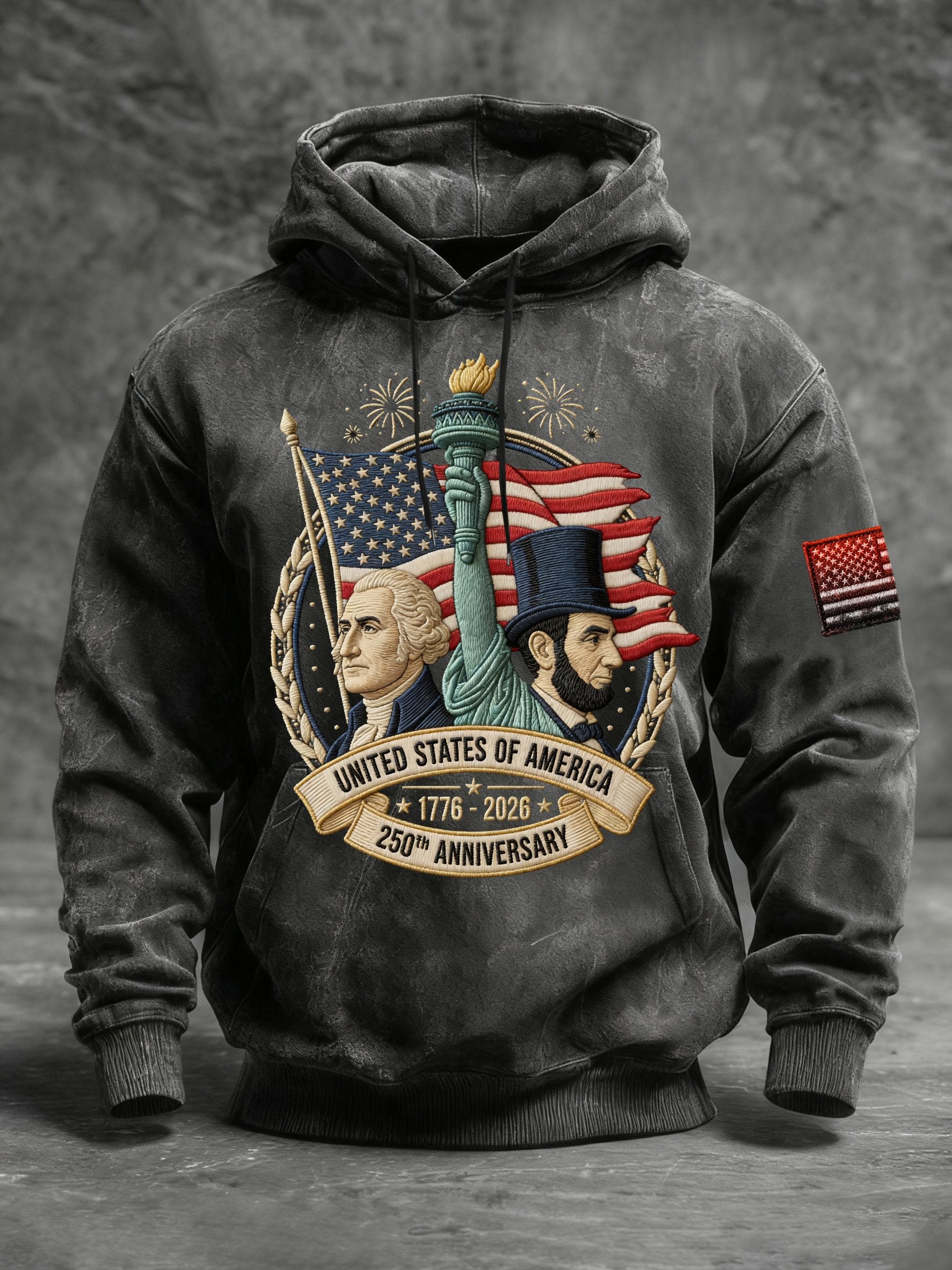 Men's Vintage American Flag Print Hooded Sweatshirt