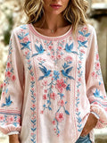 Women's Casual Retro Short-Sleeve Top with Floral Breast Cancer Awareness Print