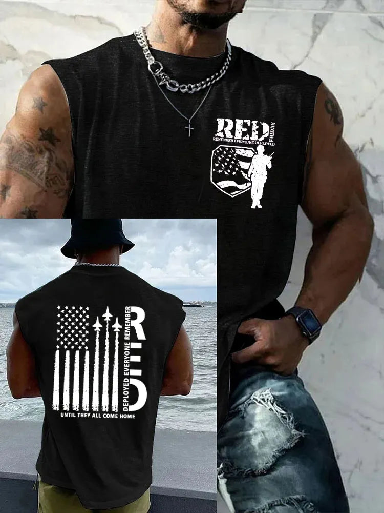 Red Friday Until They All Come Home Pattern Round Neck 100% Cotton Tank Top