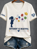 Women'S Casual V-Neck Top With Autism Awareness Print
