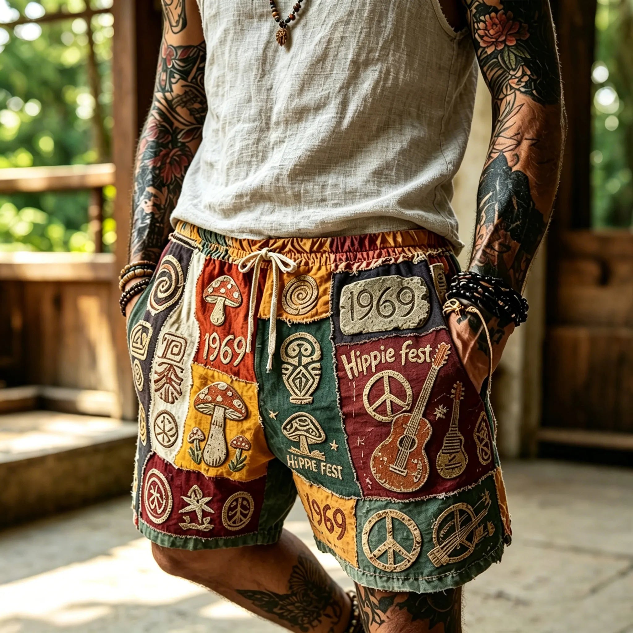 Men's Hippie Art Abstract Pattern All Over Print Shorts