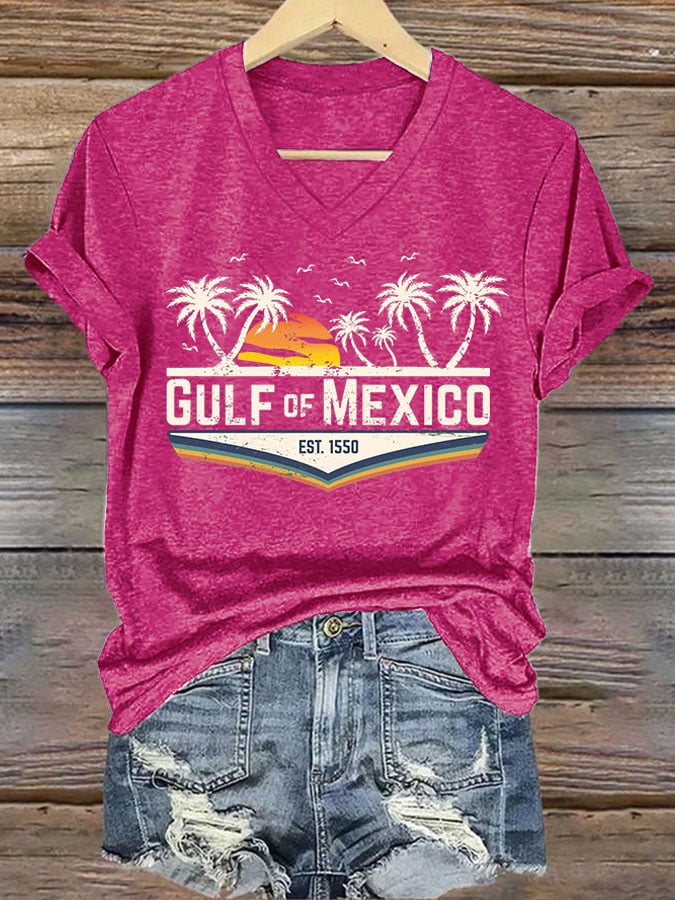 Women's Gulf Of Mexico Printed V Neck T-Shirt