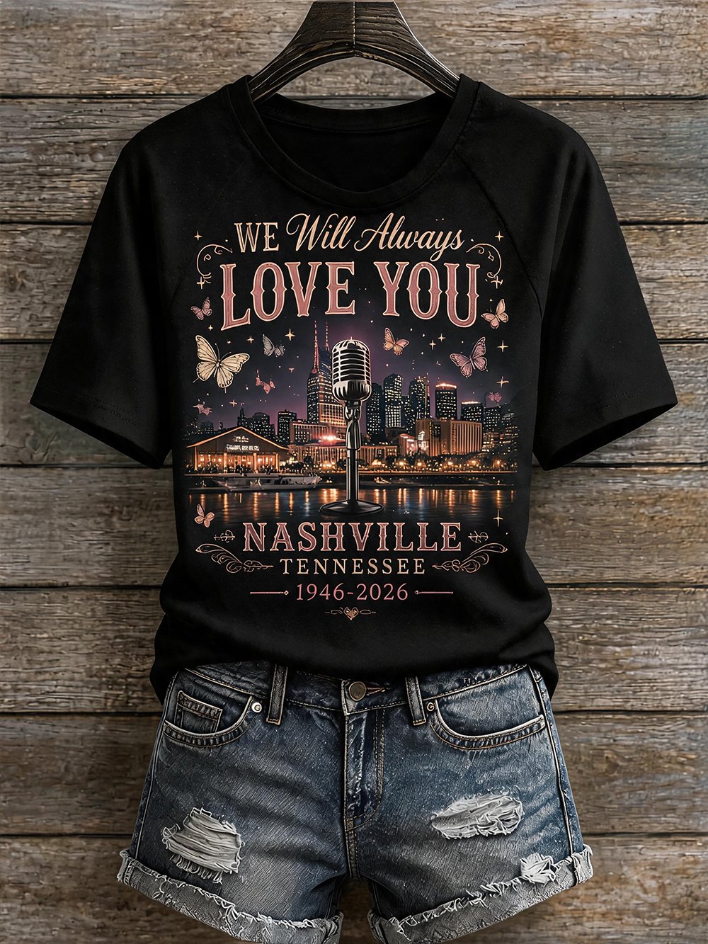 Women's "We Will Always Love You" Print Crew Neck T-Shirt