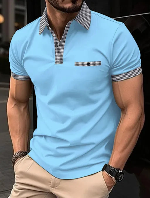 Men's Plaid-Panel Polo Shirt