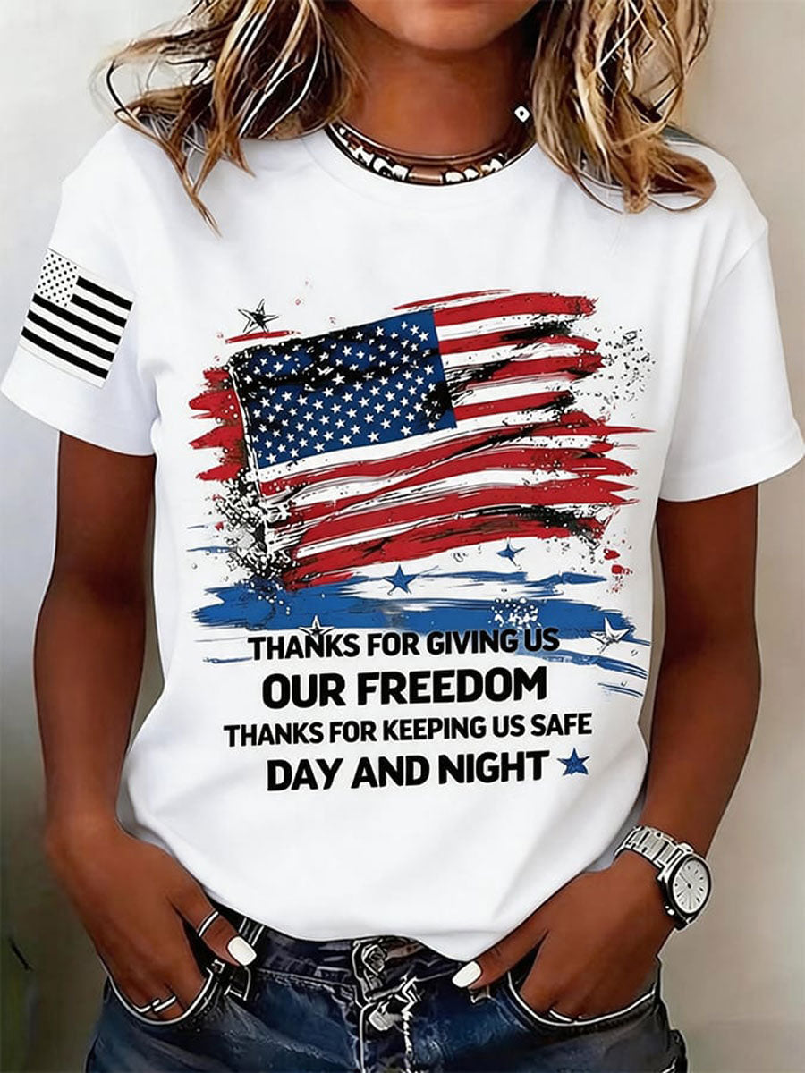 Women'S Casual American 250Th Anniversary Printed Short-Sleeve T-Shirt