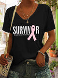 Women's Breast Cancer SURVIVOR Ribbon Print T-Shirt