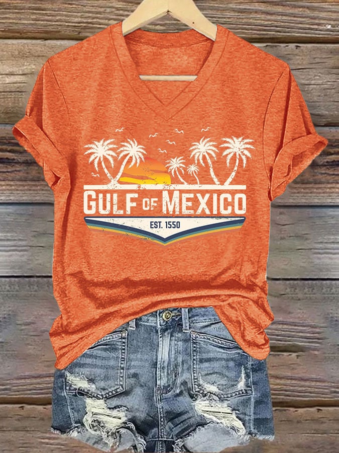 Women's Gulf Of Mexico Printed V Neck T-Shirt