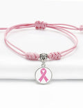 Pink Ribbon Breast Cancer Awareness Warrior Adjustable Braided Bracelet