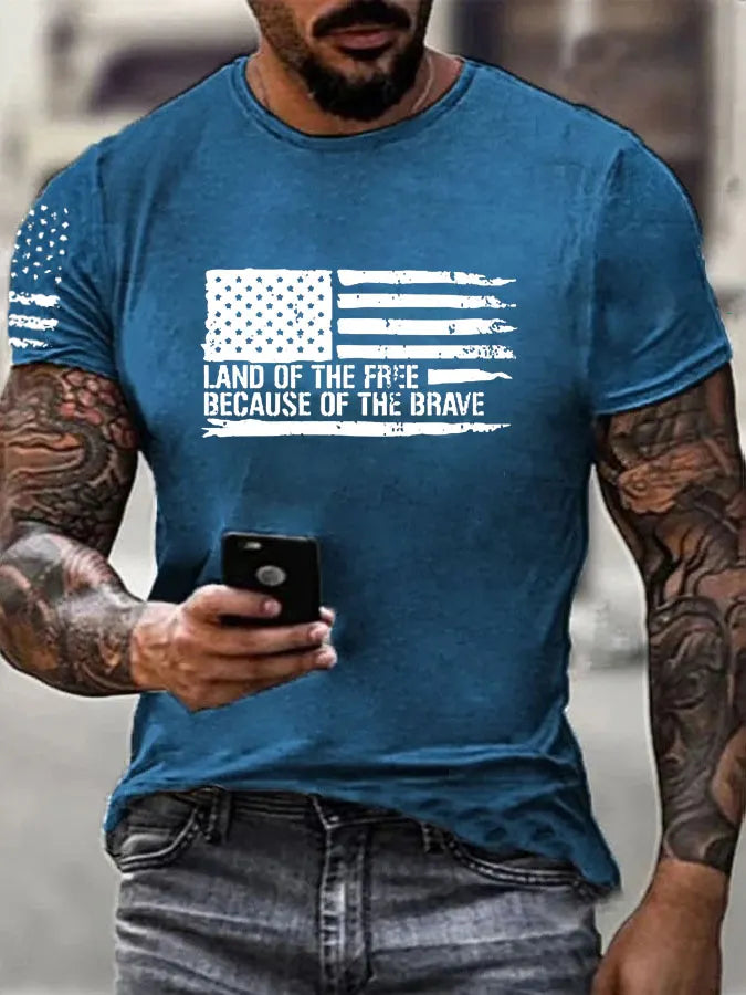 Independence Day Land Of The Free Pattern 100% Cotton T-Shirt