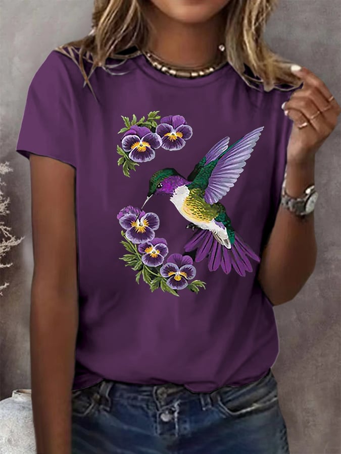 Women's Alzheimer'S Awareness Print Round Neck T-Shirt