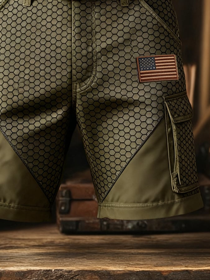 Men's Retro Patriotic Outdoor Multi-Pocket Functional Cargo Shorts
