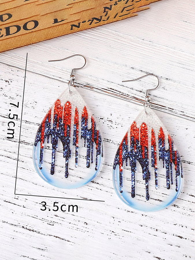 Independence Day Tie-Dye Sequin Pendant Teardrop Earrings