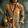 Men's Retro Hippie Style Feather Embroidered Linen Blend Casual Long-sleeved Shirt