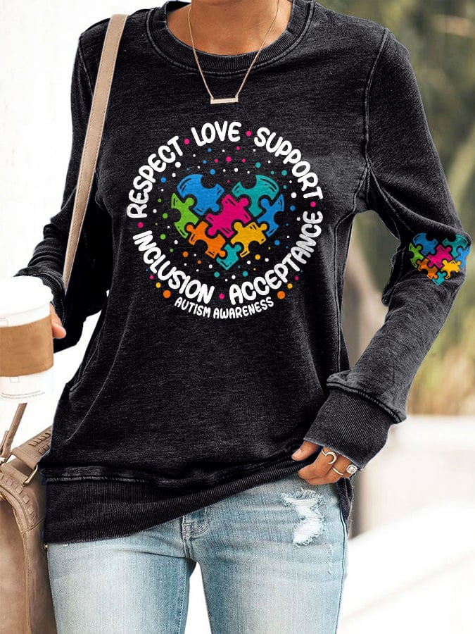 Women'S Respect Love Support Inclusion Acceptance Autism Awareness Print Long Sleeve Sweatshirt