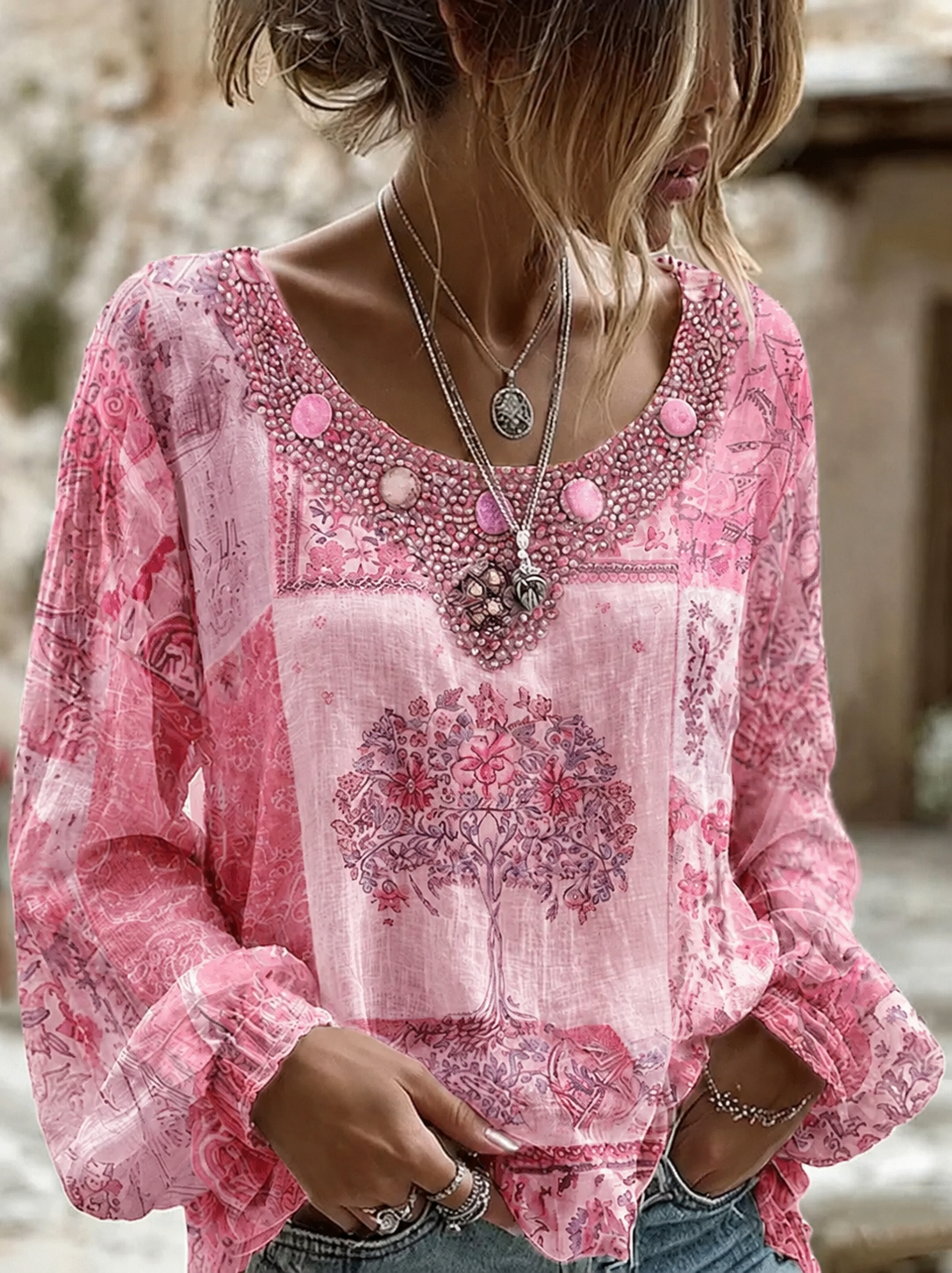 Women'S Breast Cancer Propaganda Life Tree Cotton Linen Jacket