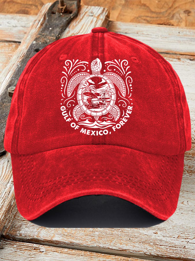 Retro Gulf Of Mexico Forever Sea Turtle Printed Baseball Cap