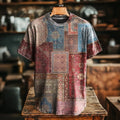 Men's Retro Hippie Ethnic Pattern Color Blocking Art Short-sleeve T-shirt