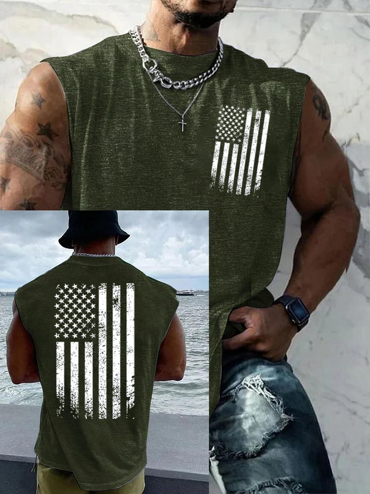 250Th Anniversary American Flag Pattern Round Neck 100% Cotton Tank Top