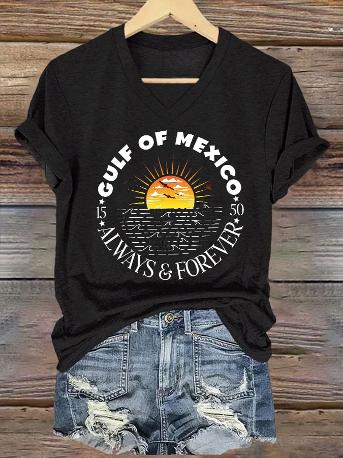 Women's Gulf Of Mexico Printed V Neck T-Shirt