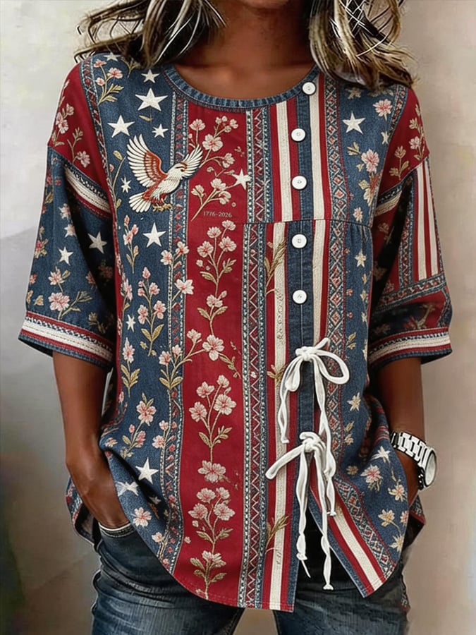 Women's Casual American 250th Anniversary Print Top