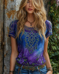 Women's Viking Celtic Knot And Rose Pattern Casual T-shirt