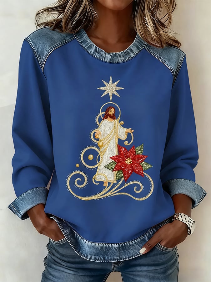 Women's Christmas Pattern Patchwork Comfortable Sweatshirt