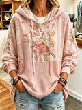 Women's pink floral-print hooded sweatshirt