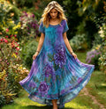 Women's Vintage Celtic Knot And Purple Floral Pattern Casual Round Neck Dress