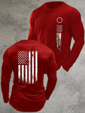 America Flag Pattern Long Sleeve 100% Cotton T-Shirt