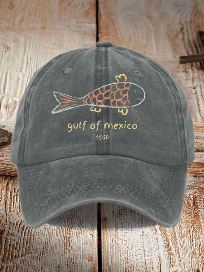 Retro Gulf Of Mexico 1550 Printed Baseball Cap