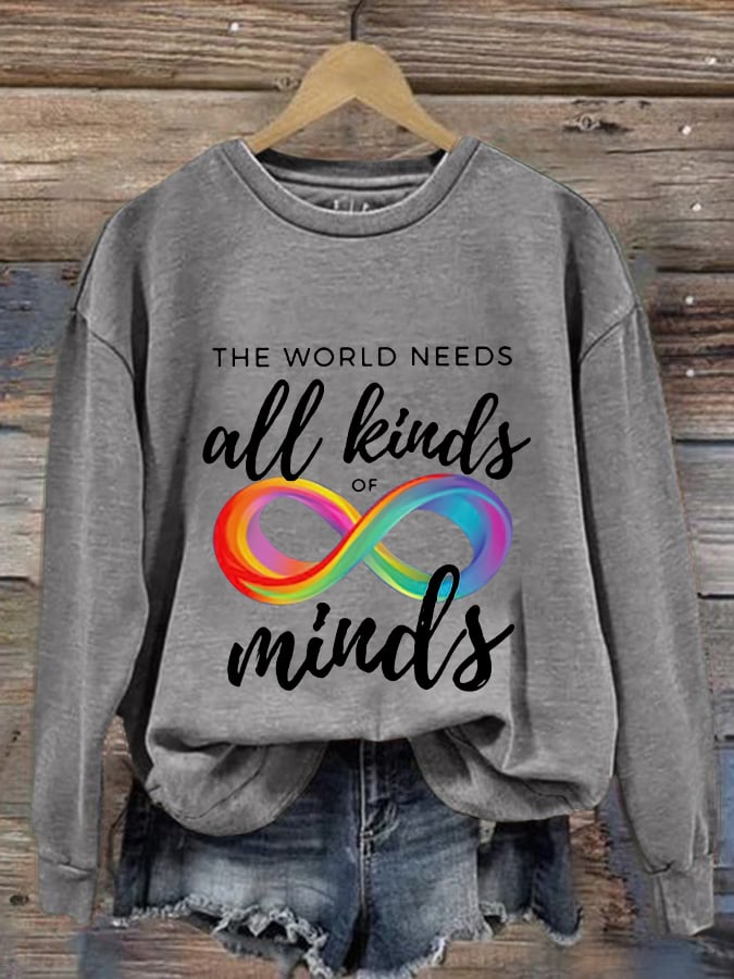 Women'S The World Needs All Kinds Of Minds  Autism Acceptance Print Long Sleeve Sweatshirt