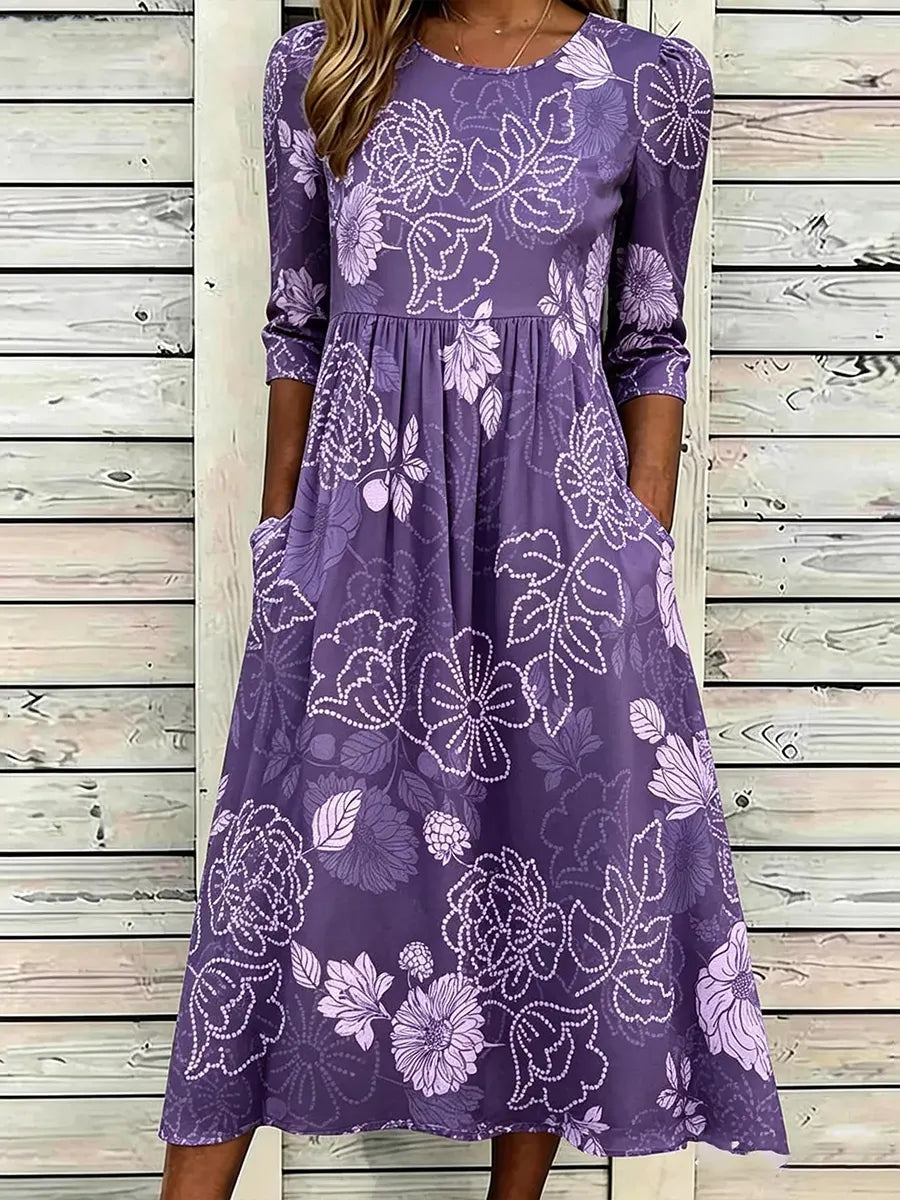 Women's Retro Floral Art Print Cotton Linen Casual Dress