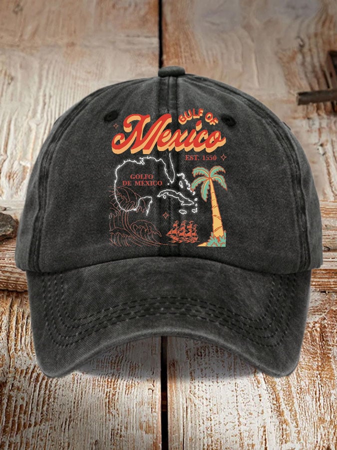 Retro Gulf Of Mexico Est.1550 Print Baseball Cap