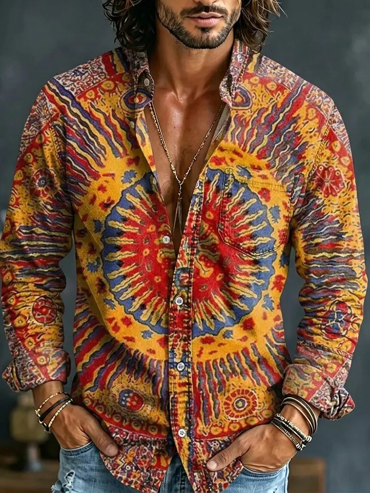 Men's Hippie Art Abstract Pattern All Over Print Long Sleeve Shirt