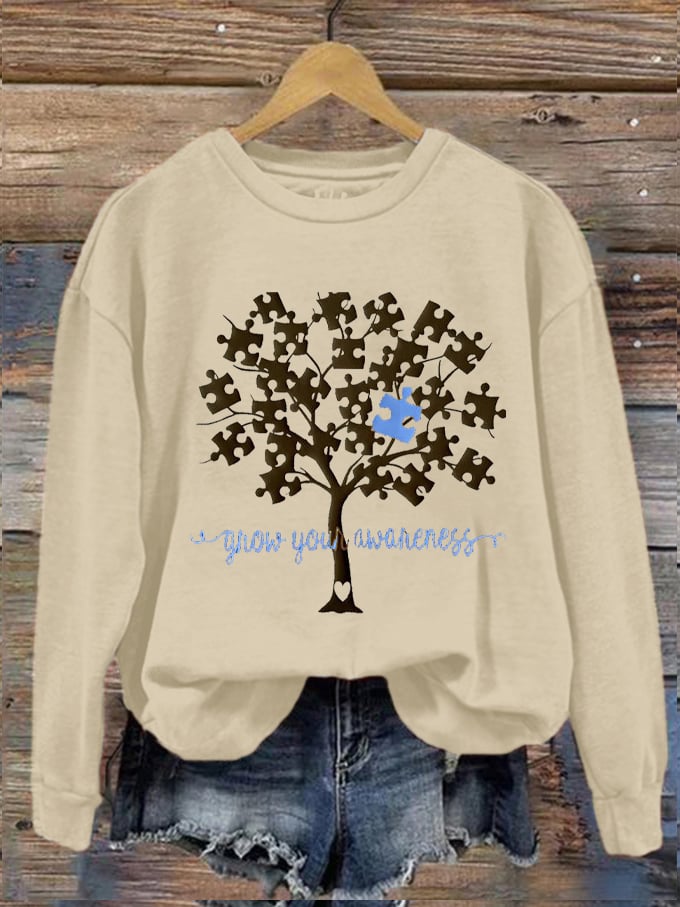 Women's Grow Your Awareness Tree of Life Autism Print Sweatshirt