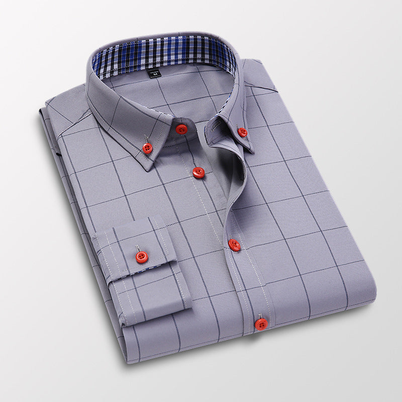 Men’s long-sleeve shirts with a plaid color-block design
