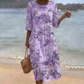 Women's Flower Embroidery Art Crew Neck Midi Dress
