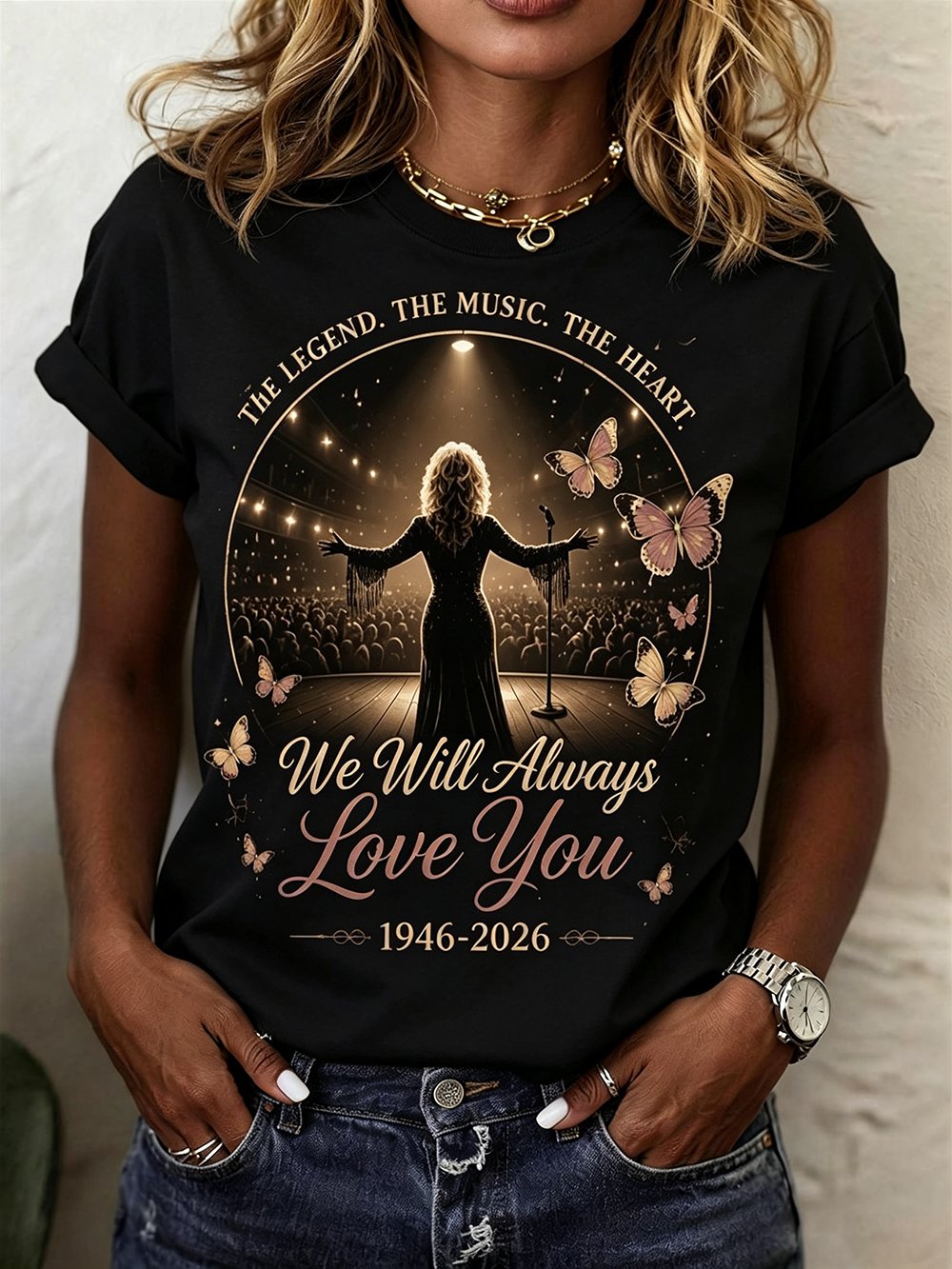 Women's "We Will Always Love You" Print Crew Neck T-Shirt