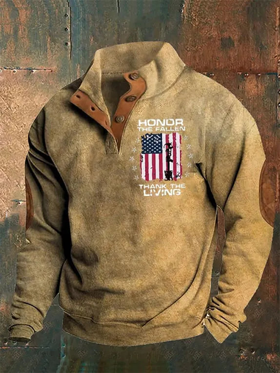 Men's Honoring The Dead Thank You, Veteran Flag Flag Print Sweatshirt