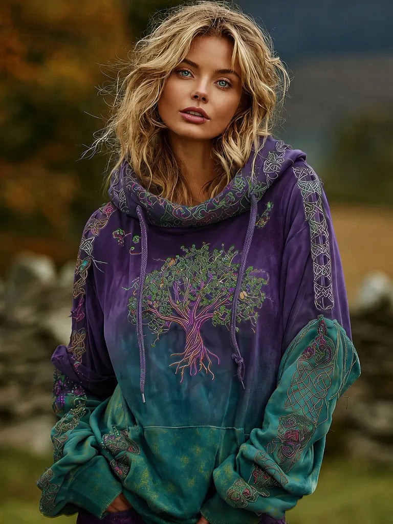 Women's Vintage Celtic Knot Viking Tree Of Life Art Graphic Cozy Hoodie
