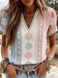 Women's Retro Breast Cancer Floral Print Top