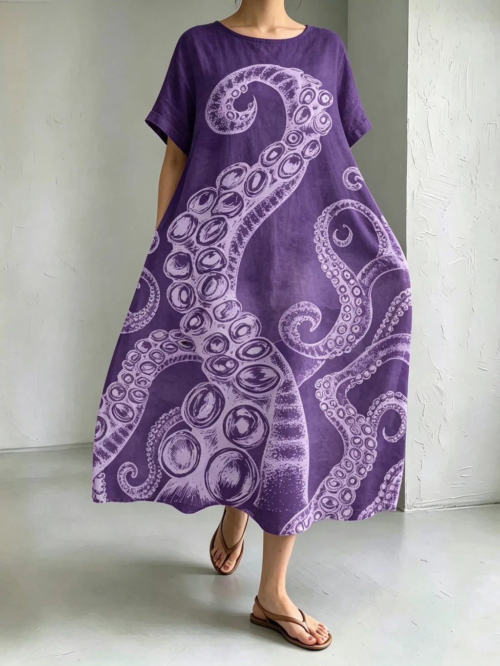 Women's Retro Japanese Art Octopus Print Dress
