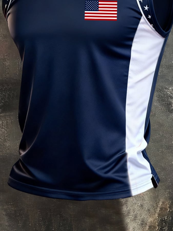 Men's Retro Independence Day Patriot Crew Neck Tank Top