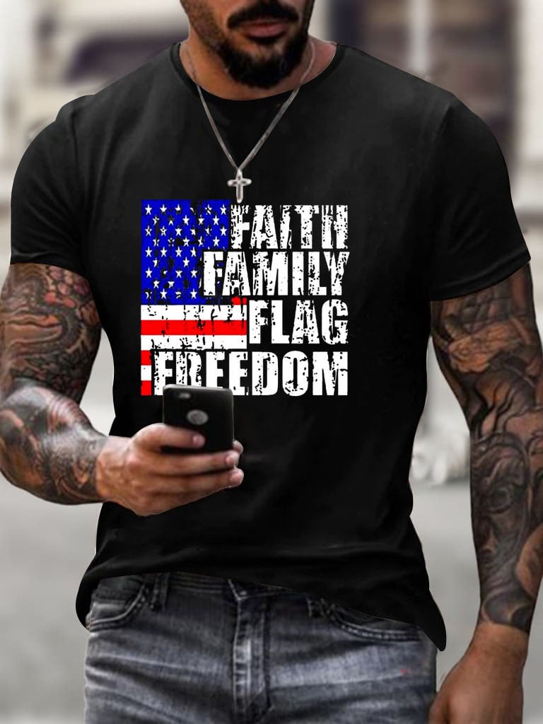 Men'S Faith Family Flag Freedom printed T-Shirt